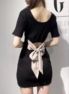 GYDA ジェイダ バックオープン リブトップス 背中開き リボン F 黒⁠のサムネイル