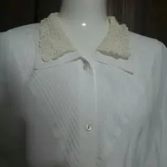 大幅再値下げ昭和レトロレースブラウスvintage2重襟♡ピンタック♡サイズL