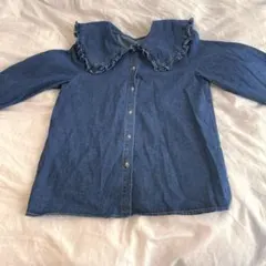 デニム フリル襟 長袖シャツ