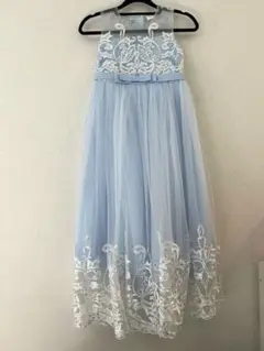 ピアノ発表会　結婚式　１４０センチ　ドレス　 水色刺繍チュールドレス