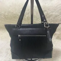 TAKEO KIKUCHI　トートバッグ　ストライプ　キャンバス　レザー