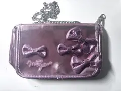 メゾピアノ リボン付きピンクショルダーバッグ