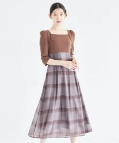 バックレースアップチェックドッキングワンピース　tocco closet 新品