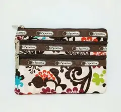 LeSportsac レスポートサック フラワー柄 ポーチ 3ポケット 中古