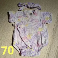 70サイズ 花柄甚平とヘアバンドセット ガーゼ素材