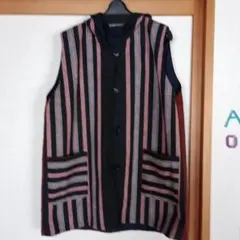 美品】慈雨 チェック ショートベスト フード スタンドカラー コットン