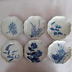 十一代 今泉 今右衛門 秀逸作 錦 獅子 牡丹 八角 皿 5客 高台皿 銘々皿