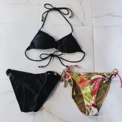 DURAS,Ｈ&M レディース水着 ビキニ 3点セット ブラック バンドュー 金のサムネイル