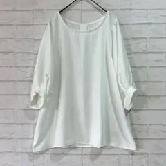 美品 ALL MY OWN ボリューム袖ブラウス（38）白 五分袖 きれいめ