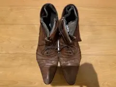 ブラウン レザー ショートブーツ ファー付き