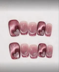 【新品】お洒落マグネットネイルチップ ハートデザインピンク系 10枚サイズ L