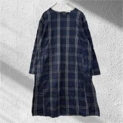 セルフサービス L チェック柄 ワンピース 起毛 長袖 綿100 ひざ丈スカート