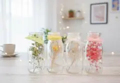 4点セットドライフラワー入りガラスボトル かすみ草 インテリア雑貨 ナチュラル