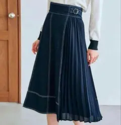 grove サイドプリーツスカート　Mサイズ プリーツ付スカート　ダークデニム