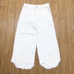 ホワイト ハーフパンツ バミューダパンツ カットオフ フリンジ レディース 34