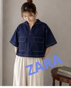 ZARA デニムジャケット 半袖 オーバーサイズ XL インディゴ