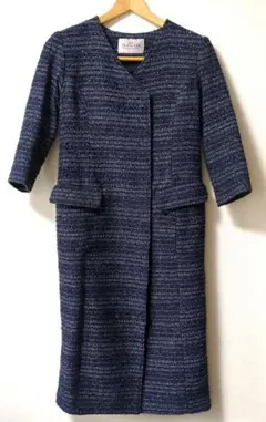 フォーマル　ワンピース Dress Lab　紺　ラメミックスツイード　七分袖　Sのサムネイル