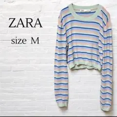 ZARA ショート丈 ボーダーニット 長袖　春　レディース　M