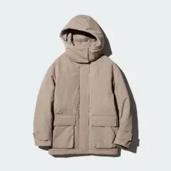 ユニクロ　ベージュ フード付き ダウンジャケット