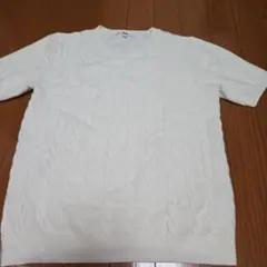 ホワイト ケーブル編み 半袖ニット
