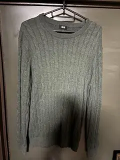 【未使用】ユニクロ　ダークグリーン リブ編み 長袖ニット　コットン×カシミヤ