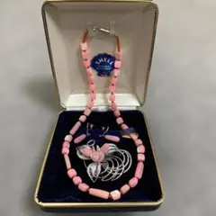 天然貝SHELL ピンク ネックレス＆ブローチ＆イヤリングセット