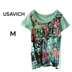 ウサビッチ Tシャツ 半袖 Uネック ライトストーン 綿 ユーズド加工 アメカジ