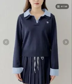 chico 刺繍入り襟付きポロニット