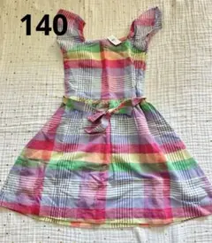 GAP KIDS 麻混 チェック柄 원피스 140cm L