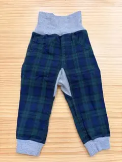 グリーン系チェック コットンパンツ　80