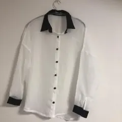 シースルーシャツ　フリーサイズ　長袖白シャツ　白×ブラック