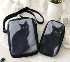猫バッグ　黒猫スマホショルダー　新品で丈夫なショルダーバッグ　高機能　ポーチ付き