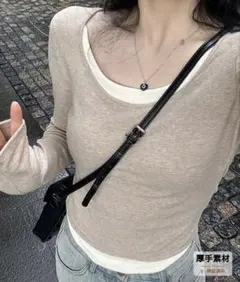 SHEINニットトップスロングスリーブ2in1トップスtシャツ