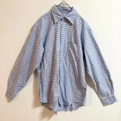 ユニクロ UNIQLOチェックシャツ 長袖 M 綿100% ライトブルー