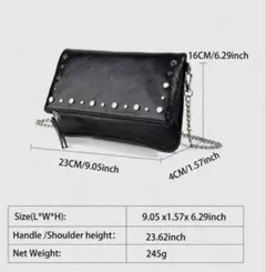 スタッズ付き チェーンショルダーバッグ ブラック SHEIN