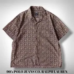 【90’s POLO JEANS】総柄 インド綿 開襟シャツ XLのサムネイル