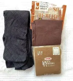 アツギ HI-MULTI 80 タイツ、ポニーロマン、柄入り黒タイツ 3点セット