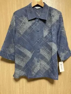 Dialongue ネイビー系 チェック柄 五分袖シャツ シニア 高齢者