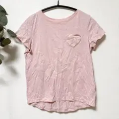 美品✨Ｔシャツ クルーネック 半袖 ハート桃 綿 デイリー 夏 小柄女子 細身のサムネイル