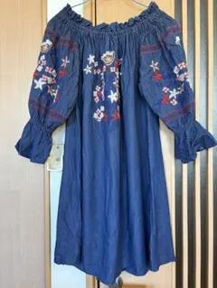 ZARA 刺繍入り五分袖チュニック - メルカリ