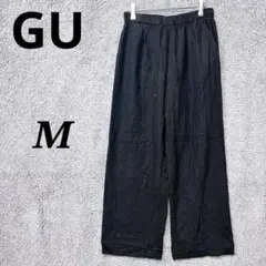 3771. ジーユー GU ワイドパンツ M 黒 リネン ゆったり ウエストゴム