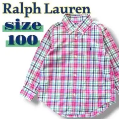 ラルフローレン チェック柄長袖シャツ ブラウス ポニー刺繍100 3T