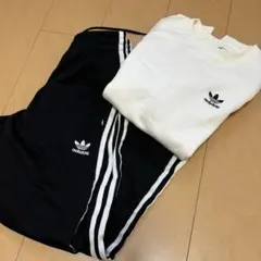 adidas セットアップ 白 スウェット+ 黒 パンツ