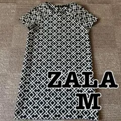 ZARA BASIC 幾何学模様 半袖ひざ丈ワンピース M