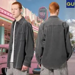 GU　ウォッシュドシャツ　デニム　男女兼用Mサイズ　グレイ　長袖