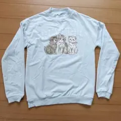 REVERIE 猫プリント スウェット トレーナー ライトブルー 着丈59cm