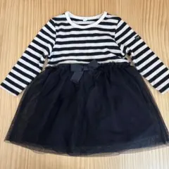 ストライプ 長袖ワンピース チュールスカート 80cm