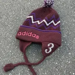 vintage 90s adidas イヤーマフ　耳付き　ニット帽　ボンボン