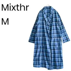 ガウンコートシャツ ロングシャツ 春アウター 羽織り チェック ブルー 1763