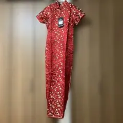 チャイナドレス レッド 花柄 ロング丈